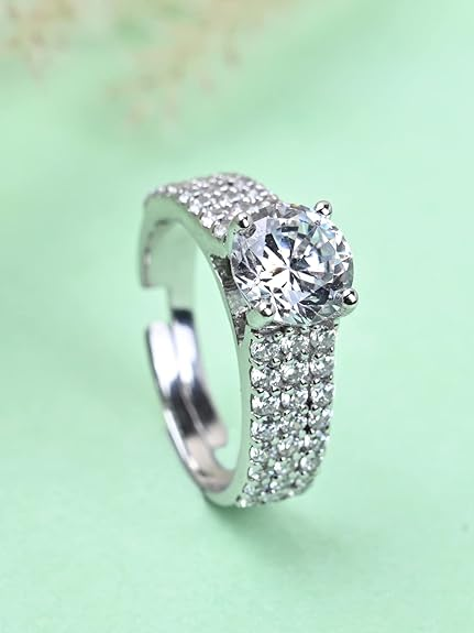 Clara Pure 925 Sterling Silver Solitaire Finger Ring with Adjustable Band