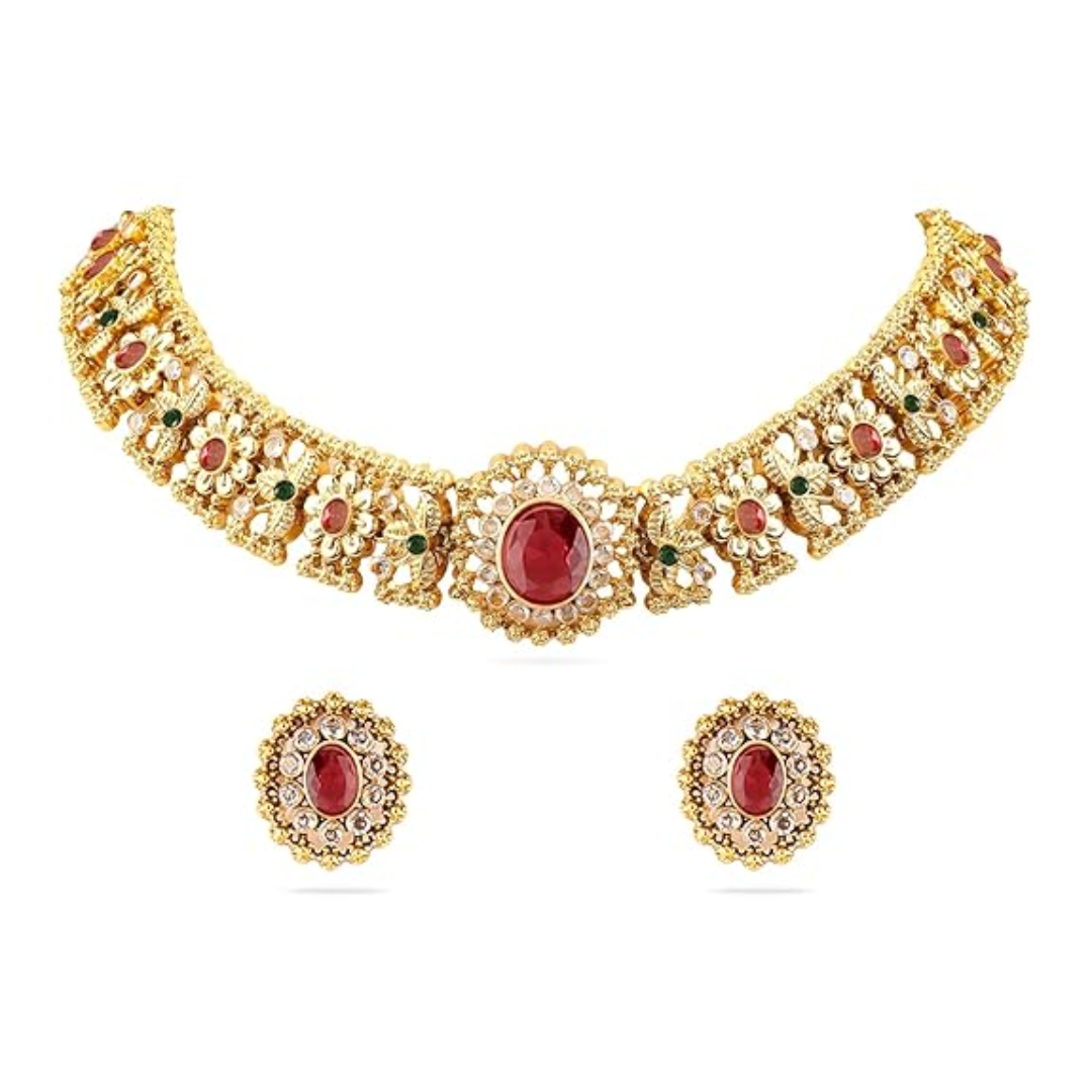 Rubans 24K Gold Plated Handcrafted Intricate Choker Necklace Jewellery Set - Image 2