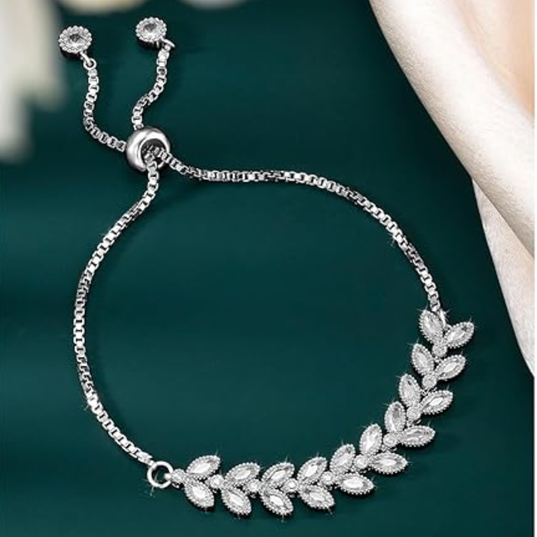 Peora Cubic Zirconia Studded Adjustable Leaf Design Bracelet Contemporary Jewellery - Image 2